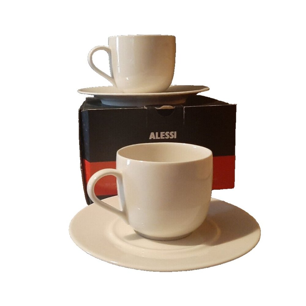 Alessi La Bella Tavola Design~Ettore Sottsass, 1993 2 Cups & Saucers